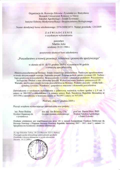 �wiadectwo szkoleniowe