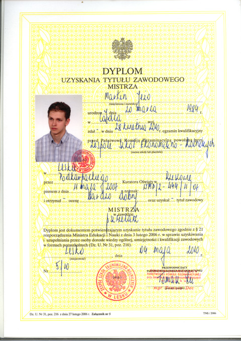 �wiadectwo zawodowe